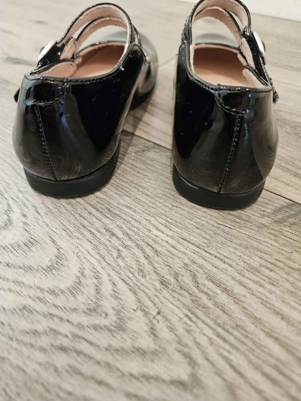 Girls Black Preppy Patent Double-Strap Velcro Dress Shoes Sz.11